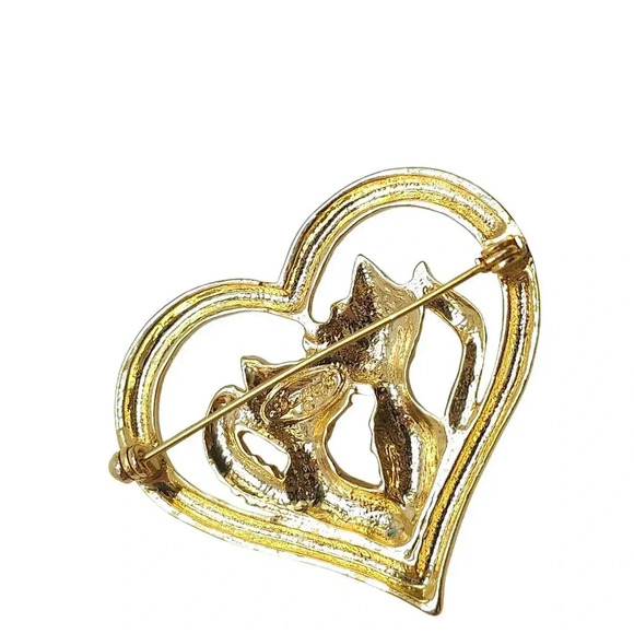 Danecraft Couple Cats Heart Brooch Pin Gold Tone Vintage - Picture 3 of 4